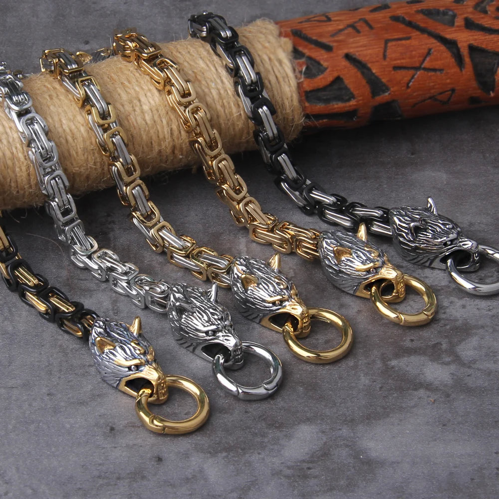 Never Fade Rock Viking Wolf Bracelet Men's Stainless Steel King Chain Wolf Punk Bracelets Biker Jewelry without box