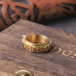 Steel soldier rotating viking rune ring stainless steel men nordic myth religious jewelry with wooden box as gift
