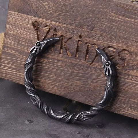 Stainless Steel Nordic Viking Norse Raven Bracelet Men Wristband Cuff Bracelets with viking wooden box
