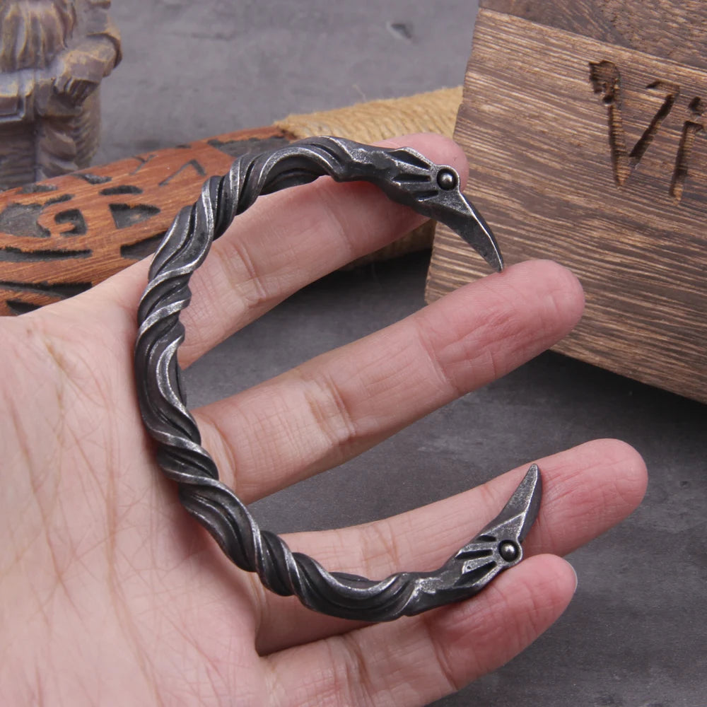 Stainless Steel Nordic Viking Norse Raven Bracelet Men Wristband Cuff Bracelets with viking wooden box