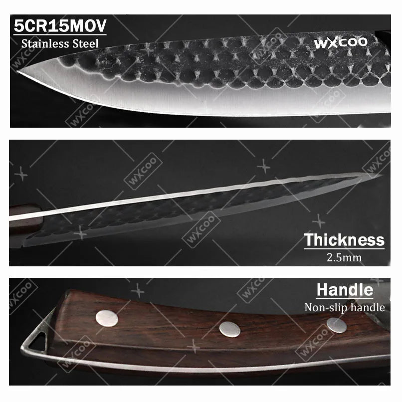 8PCS Professional Kitchen Chef Knife Set Handmade Forged Stainless Steel Chef Knife Butcher Knife Vegetable Utility Boning Fish