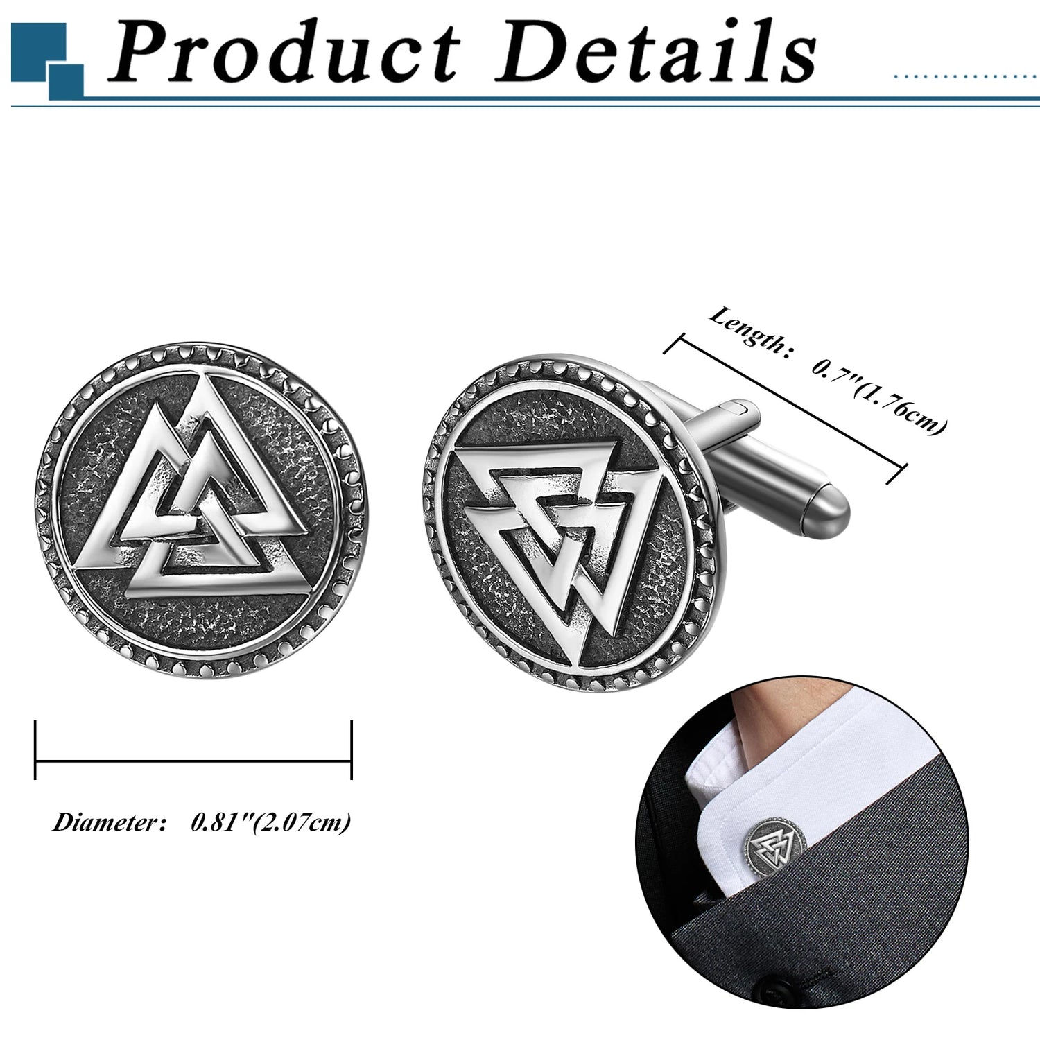 BONISKISS Men's Stainless Steel Cufflinks Nordic Viking Odin Compass Symbol Rune Cufflinks The Best Gift for Father Husband Son