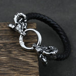 Viking Goat Head Bracelets Men Stainless Steel Vintage Viking Bangles rune Amulet Leather Icelandic Jewelry
