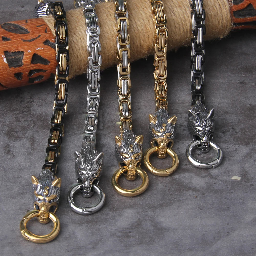 Never Fade Rock Viking Wolf Bracelet Men's Stainless Steel King Chain Wolf Punk Bracelets Biker Jewelry without box