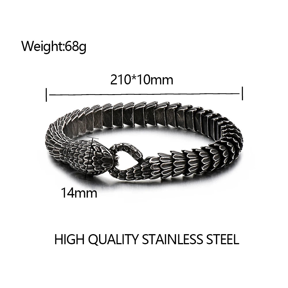 Gothic Vintage Viking Black Snake Chain Bracelet For Men Women Punk Hip Hop Ouroboros Bracelets Biker Amulet Jewelry Wholesale