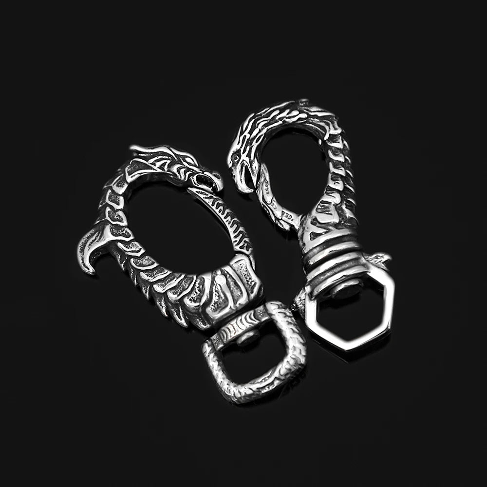 Vintage Punk Stainless Steel Vikings Dragon Keychain Fashion Rotatable Keyring Charm Car Key Accessories Male Jewelry Wholesale