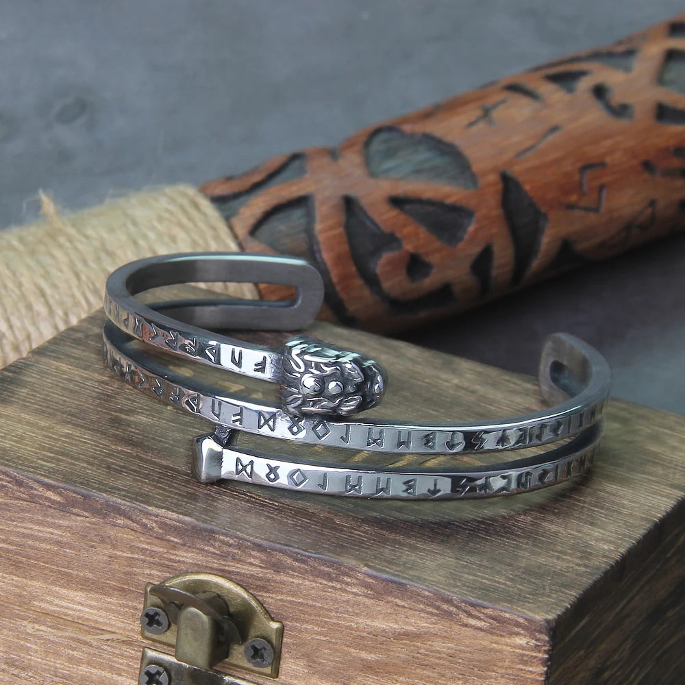 Nordic viking rune Dragon bracelet bangle adjust amulet cuff bangle with valknut stainless steel quality men jewelry with box