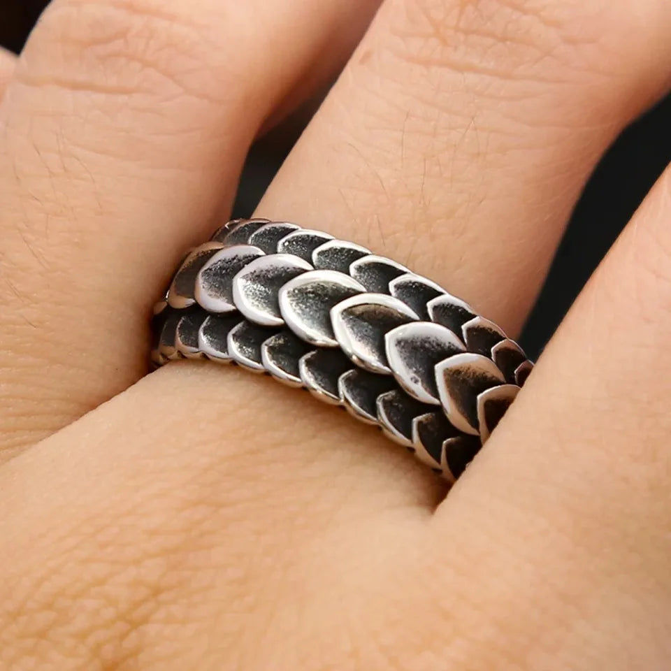 Nordic Vikings Dragon Scale Rings For Men Boys 316L Stainless Steel Viking Dragon Spine Ring Punk Vintage Party Jewelry Gifts