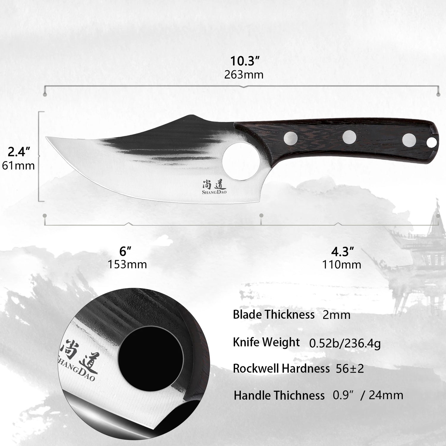 SHANGDAO Boning Knives 6 ″ Viking Boning Knife for Meat Cutting, High Quality Stainless Steel Hand Forged Blade & Wood Handle