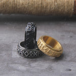 Steel soldier rotating viking rune ring stainless steel men nordic myth religious jewelry with wooden box as gift