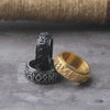 Steel soldier rotating viking rune ring stainless steel men nordic myth religious jewelry with wooden box as gift