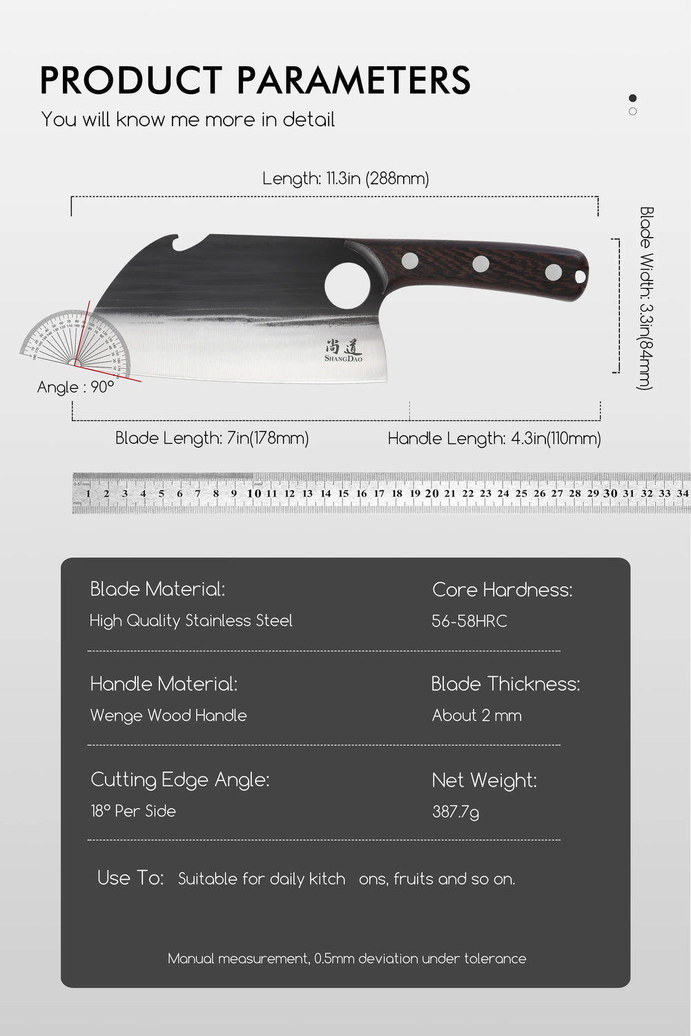 SHANGDAO 7"Deba Knife, Hand Forged Cleaver Butcher Knife for Meat Cutting, Japanese Kitchen Viking Knife with Sheath