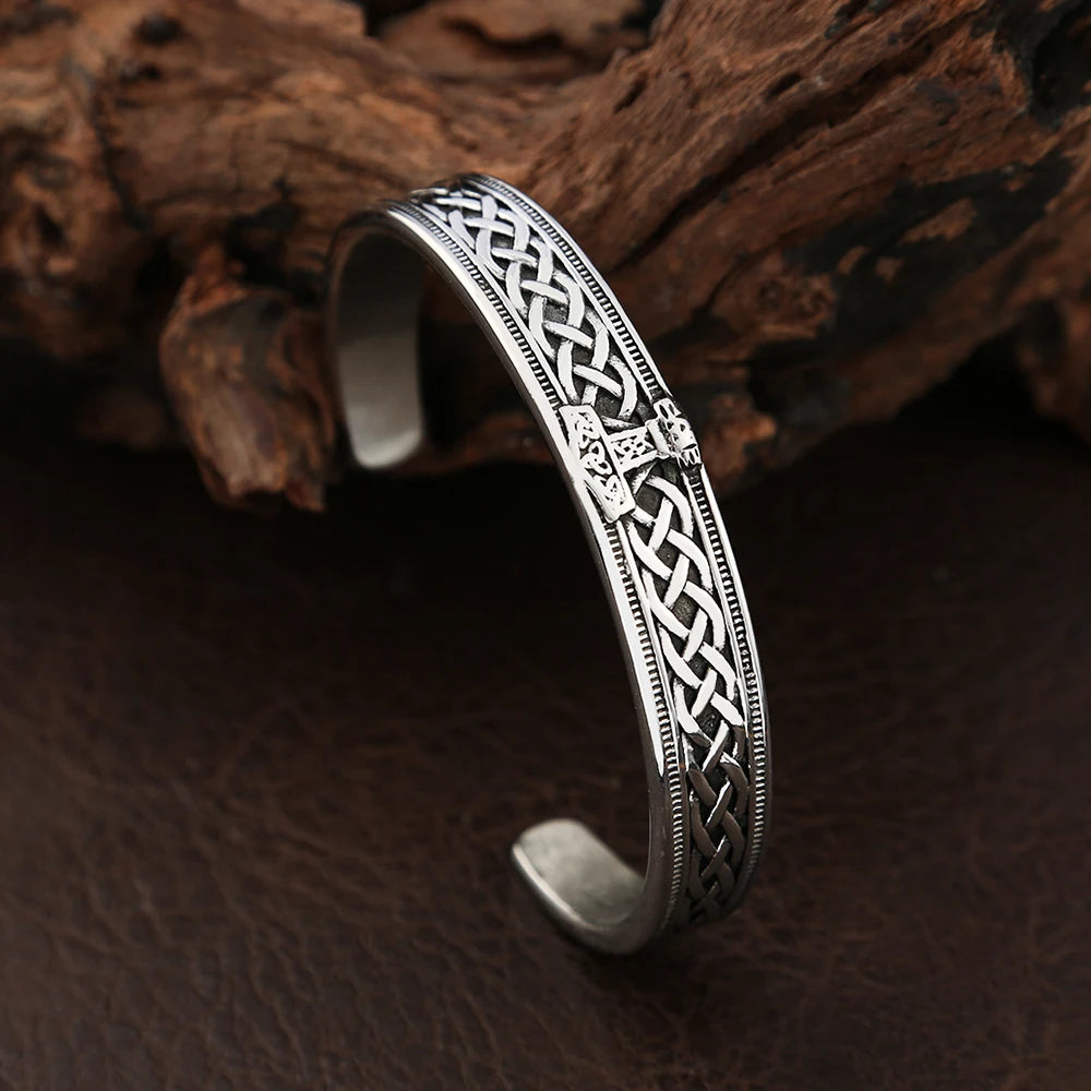 Vintage Stainless Steel Men's Handmade Nordic Rune With Viking Thor's Hammer Bracelet Fashion Amulet Jewelry Gifts Dropshipping