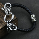 Viking Goat Head Bracelets Men Stainless Steel Vintage Viking Bangles rune Amulet Leather Icelandic Jewelry
