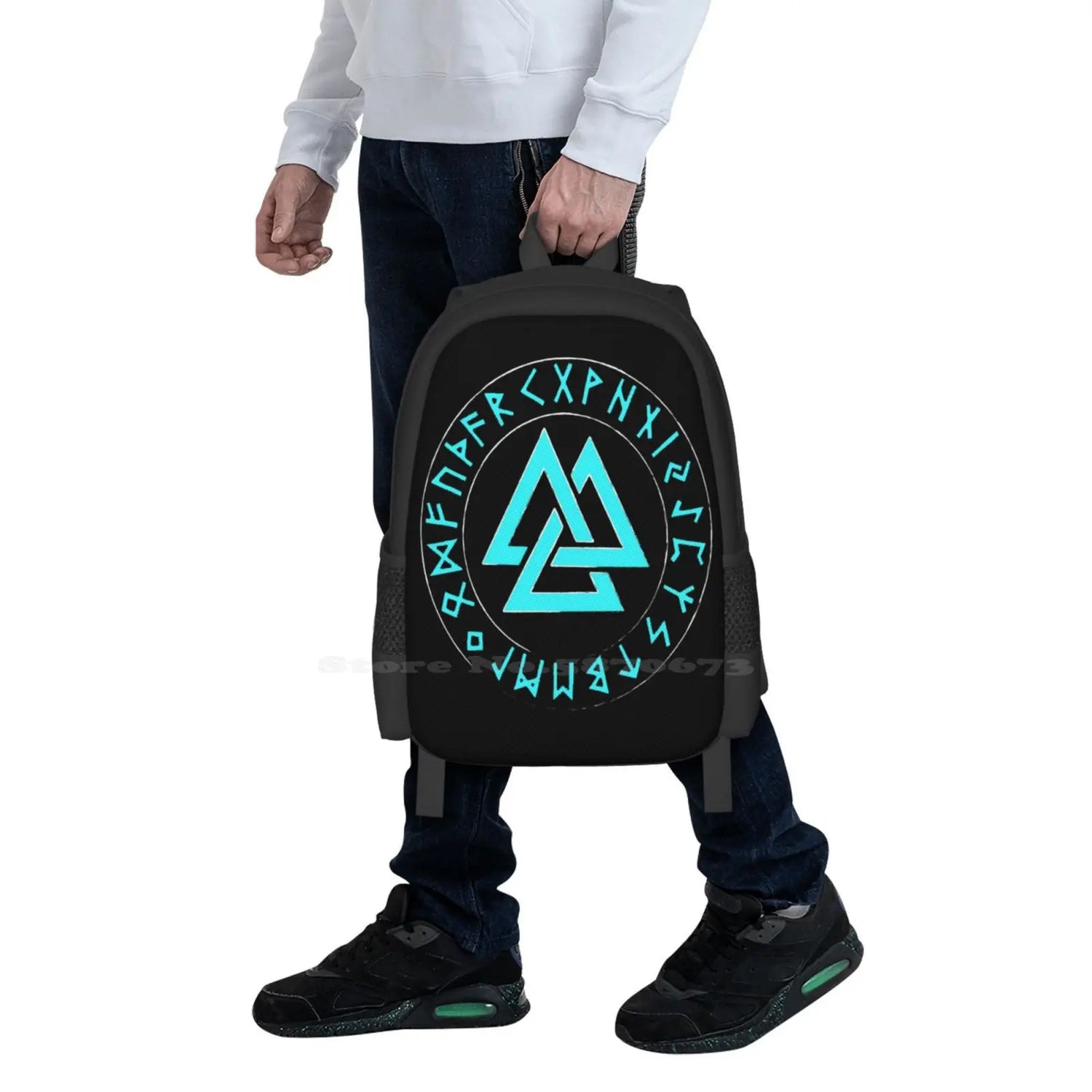 Valknut Symbol In Runic Circle Large Capacity Viking Backpack