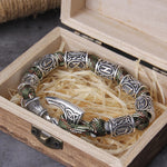 Never Fade Viking Axe punk beads bracelet for men stainless steel fashion climbing rope Jewelry with wooden box as gift