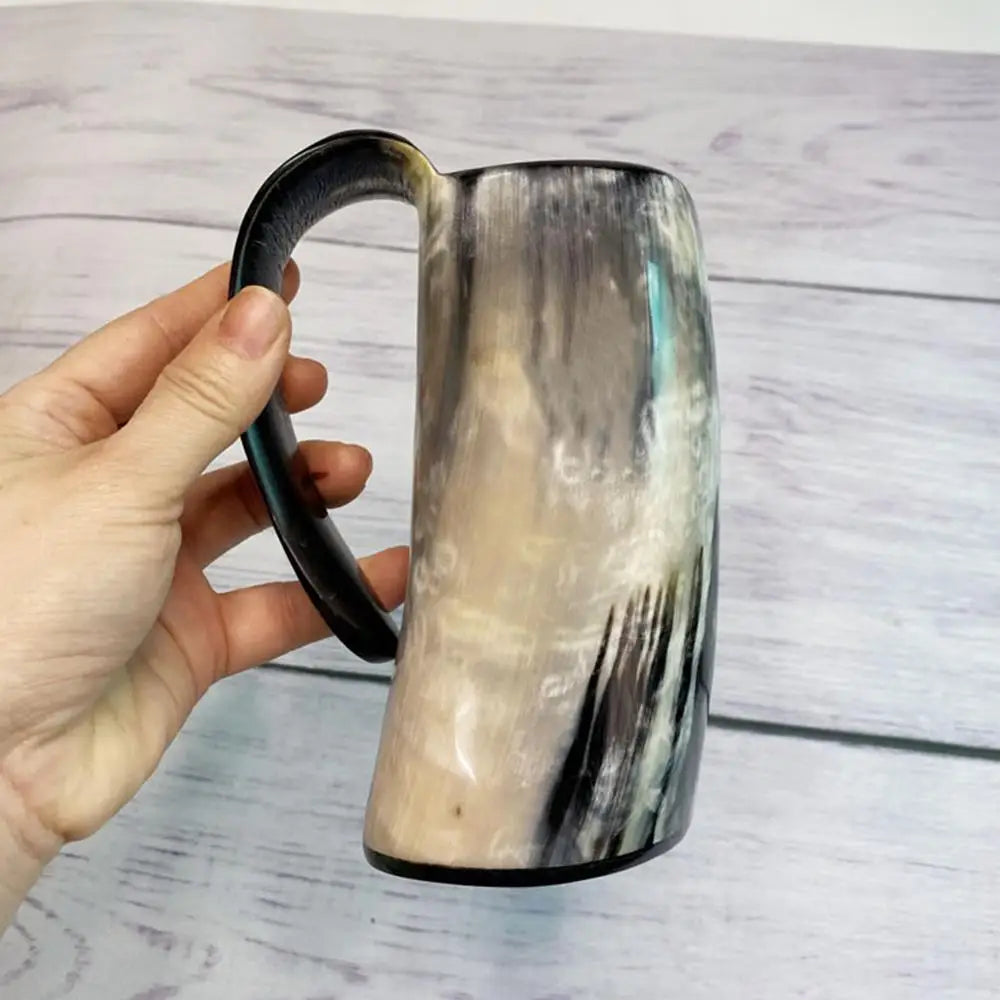 Handcrafted Viking Drinking Horn Mug - Rustic Coffee & Whiskey Cup with Handle