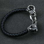 Viking Goat Head Bracelets Men Stainless Steel Vintage Viking Bangles rune Amulet Leather Icelandic Jewelry