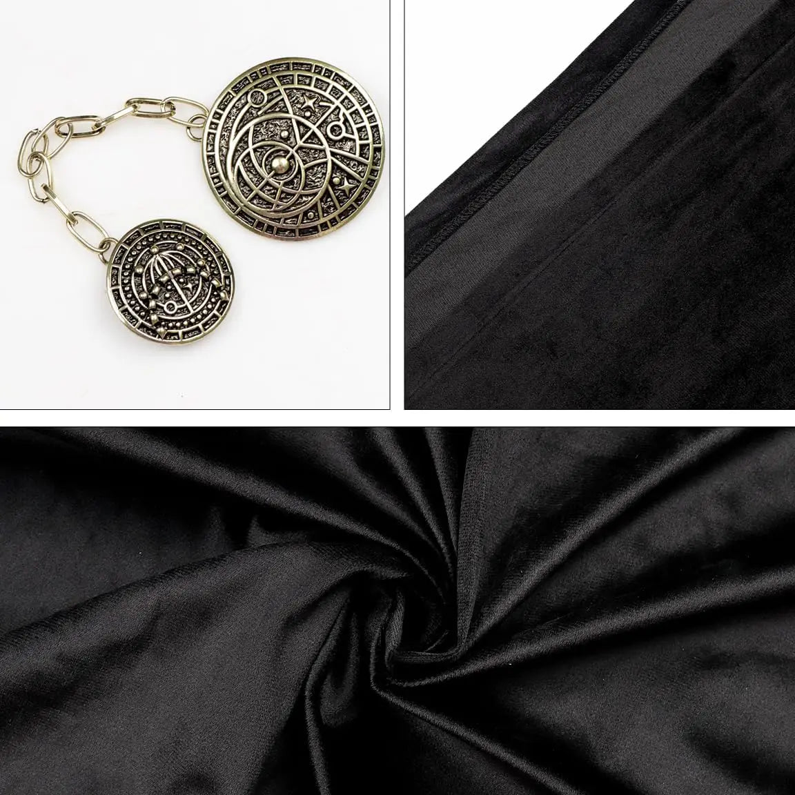 Viking Hooded Cape – Medieval Black Renaissance Cloak with Hood, Chain Clasp for Halloween, Cosplay & Costume Events