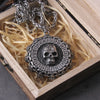 Fashion Valknut skull Viking Axe Warrior Stainless Steel Pendant Chain Necklace Jewelry with wooden box as gift