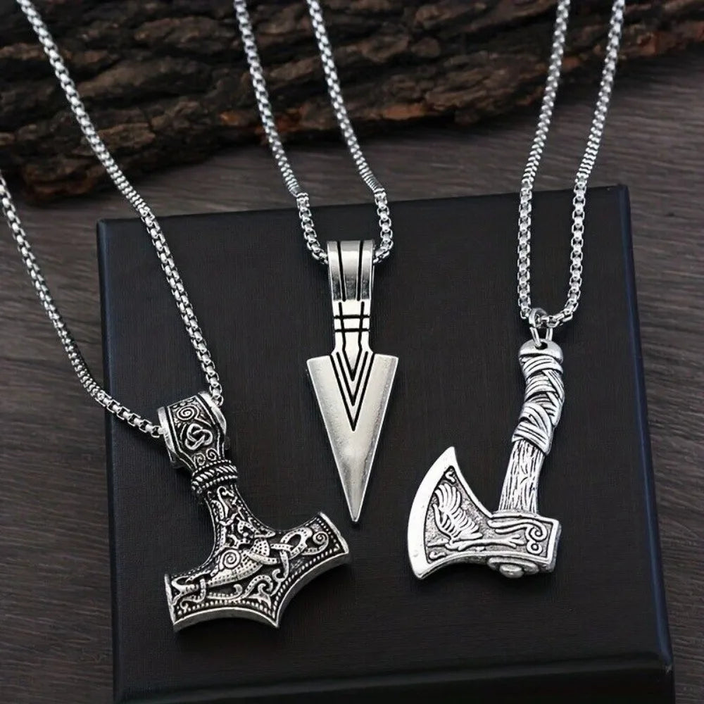 Viking Necklace for Men - Viking Thors Hammer/Norse Compass/Celtic Knot/Wolf/Norse Amulet Pendant Necklace