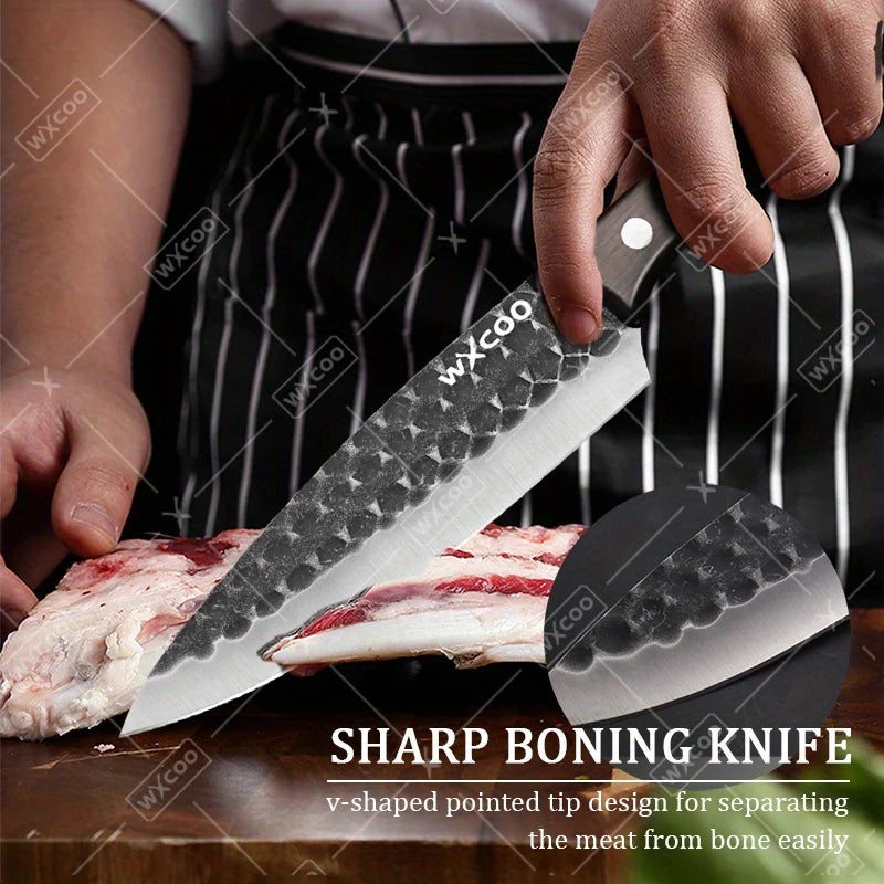 8PCS Professional Kitchen Chef Knife Set Handmade Forged Stainless Steel Chef Knife Butcher Knife Vegetable Utility Boning Fish