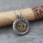 Fashion Gold Color rotating life tree in Amulet ouroboros Pendant Necklace with vikings wood box as men gift