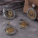 Stainless Steel Full Style Viking Rotating wolf ouroboros Pendant necklace with wooden box