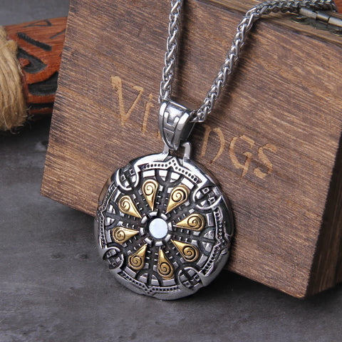 Stainless Steel Vegvisir Viking Mix Gold Color Rune Necklace Viking Scandinavian Norse Viking Necklace Men Christmas Gift