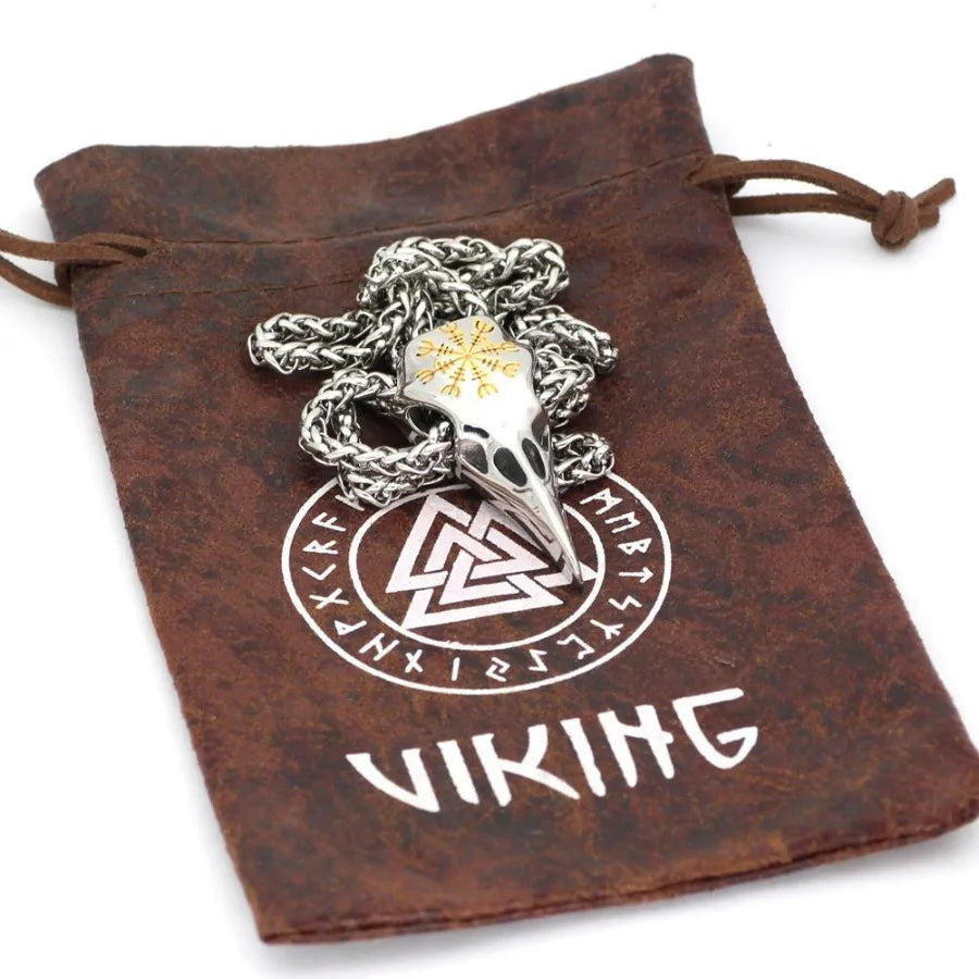 Nordic Viking Odin Crow Titanium Steel Pendant Compass Logo Necklace Accessories