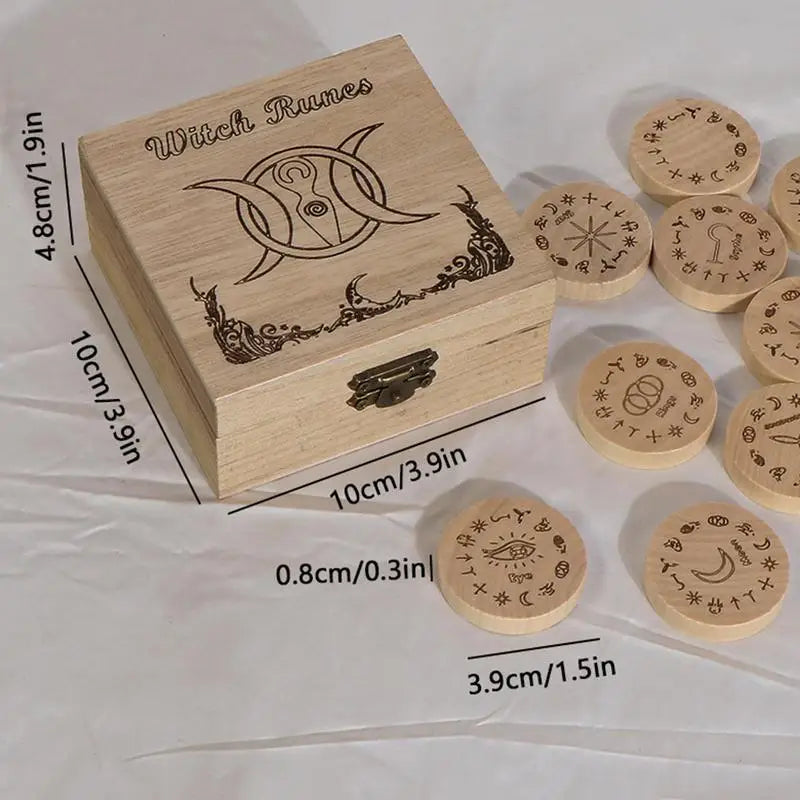 Witches Runes Set Altar Divination Tools with Storage Bag 13Pcs Wood Runes Altar Runes for Beginners Board Game
