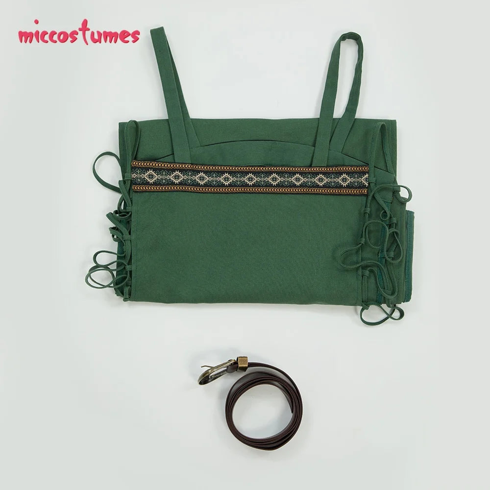 Miccostumes Women's Green Medieval Dress Viking Apron Medieval Strappy Over Dress with Belt