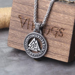 Never Fade The Valknut Viking Runes Necklace Pendant Scandinavian Norse Vikings Charms with wooden box as men gift