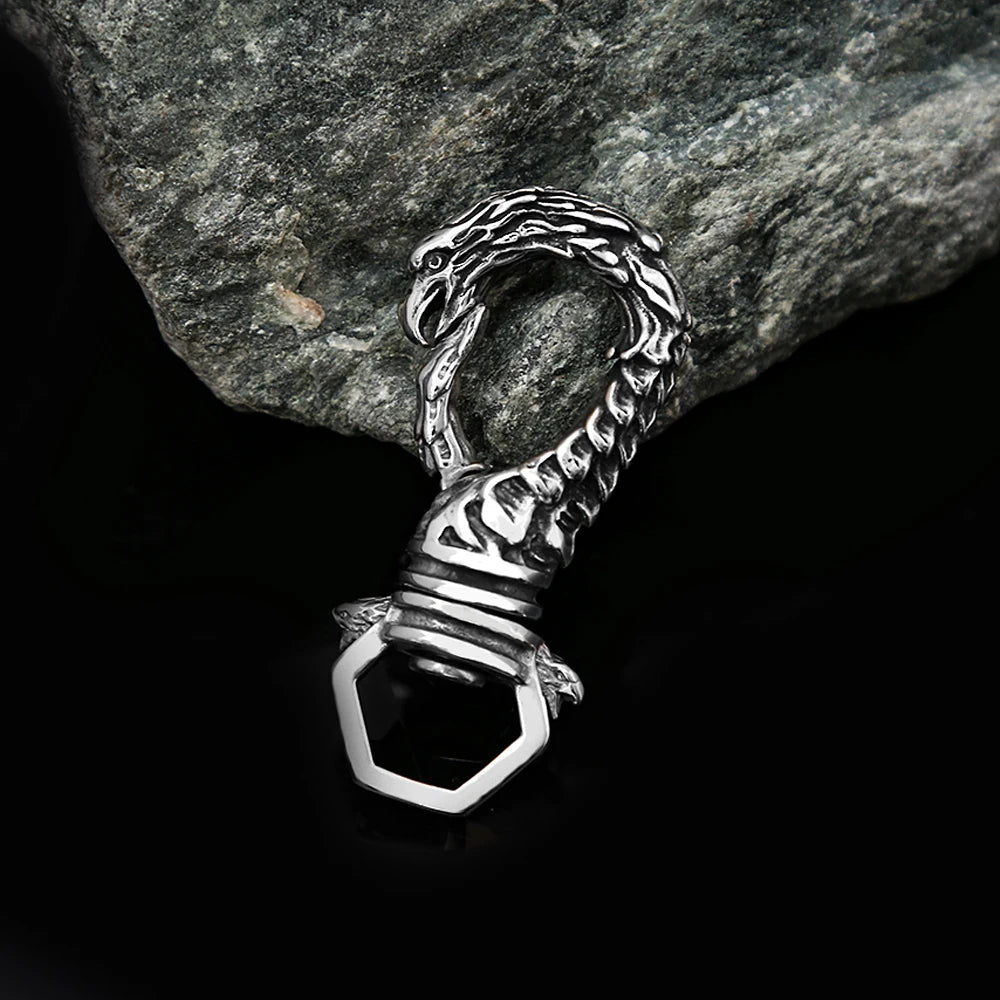 Vintage Punk Stainless Steel Vikings Dragon Keychain Fashion Rotatable Keyring Charm Car Key Accessories Male Jewelry Wholesale