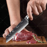 Stainless Steel Kitchen Knife Utility Knife With Painted Wood Handle 1pc Kitchen Meat Cleaver Damascus Pattern Cutting Knife