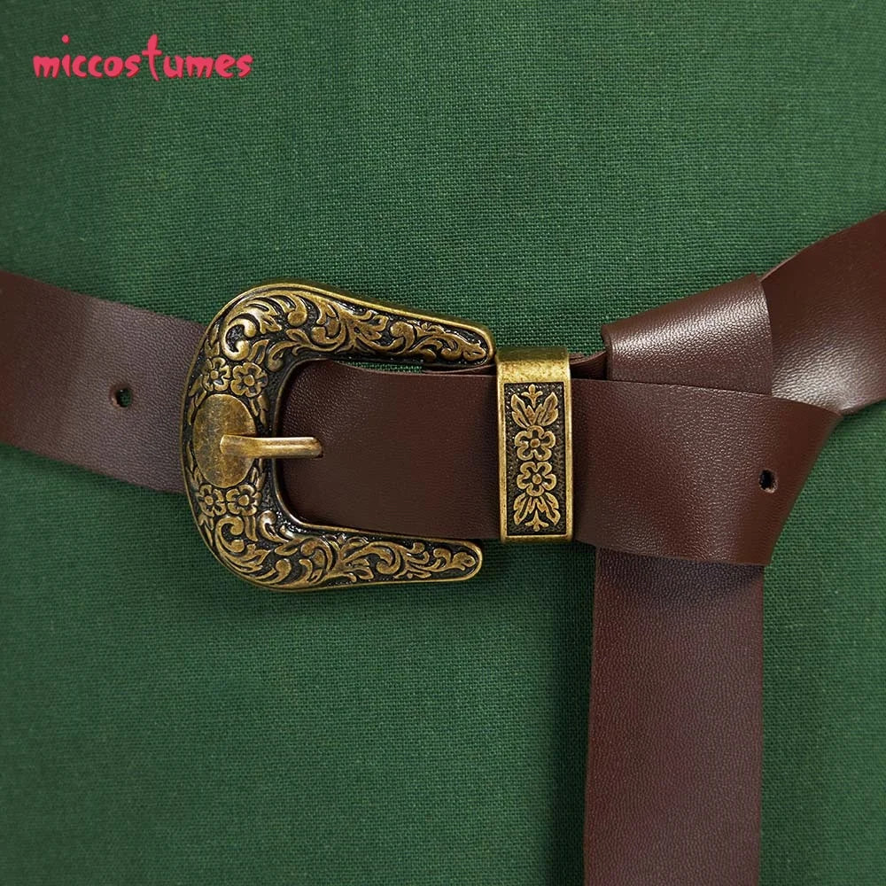 Miccostumes Women's Green Medieval Dress Viking Apron Medieval Strappy Over Dress with Belt