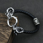 Viking Goat Head Bracelets Men Stainless Steel Vintage Viking Bangles rune Amulet Leather Icelandic Jewelry