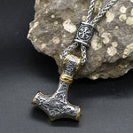 Norse Vikings Thor's Hammer Mjolnir Scandinavian Rune Amulet Keychain Stainless Steel Vegvisir Anchor Pendant Male Jewelry