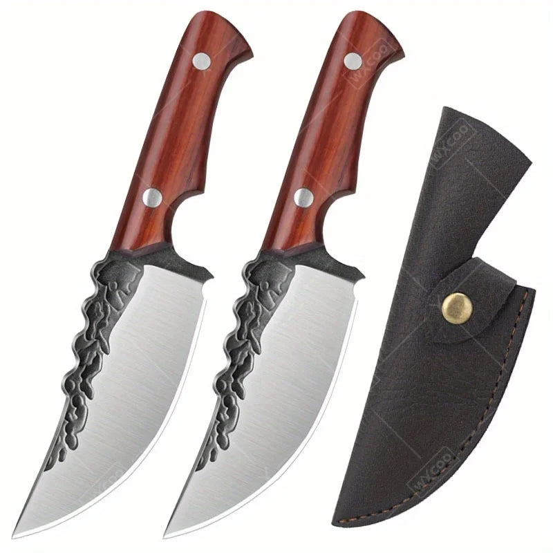Hand Forged Cooking Knife With Professional Utility Cleaver Stainless Steel Outdoor Camping Knife Red Pear Wood Handle Vegetable