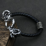 Viking Goat Head Bracelets Men Stainless Steel Vintage Viking Bangles rune Amulet Leather Icelandic Jewelry