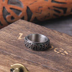 Steel soldier rotating viking rune ring stainless steel men nordic myth religious jewelry with wooden box as gift