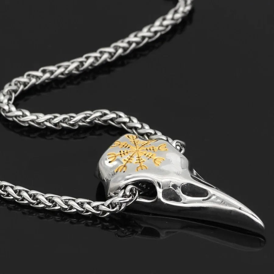 Nordic Viking Odin Crow Titanium Steel Pendant Compass Logo Necklace Accessories