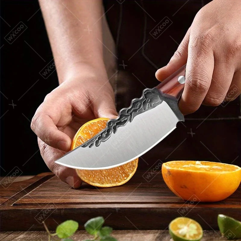 Hand Forged Cooking Knife With Professional Utility Cleaver Stainless Steel Outdoor Camping Knife Red Pear Wood Handle Vegetable