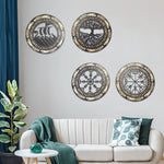 4PCS Set Round Wall Art Nordic Viking Runes Wooden Wall Decor Celtic Family Trees Viking Decor Amulet Sign Home Office Decor