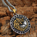 Viking Wolf  Rune Pendant Necklace Trendy Men Long