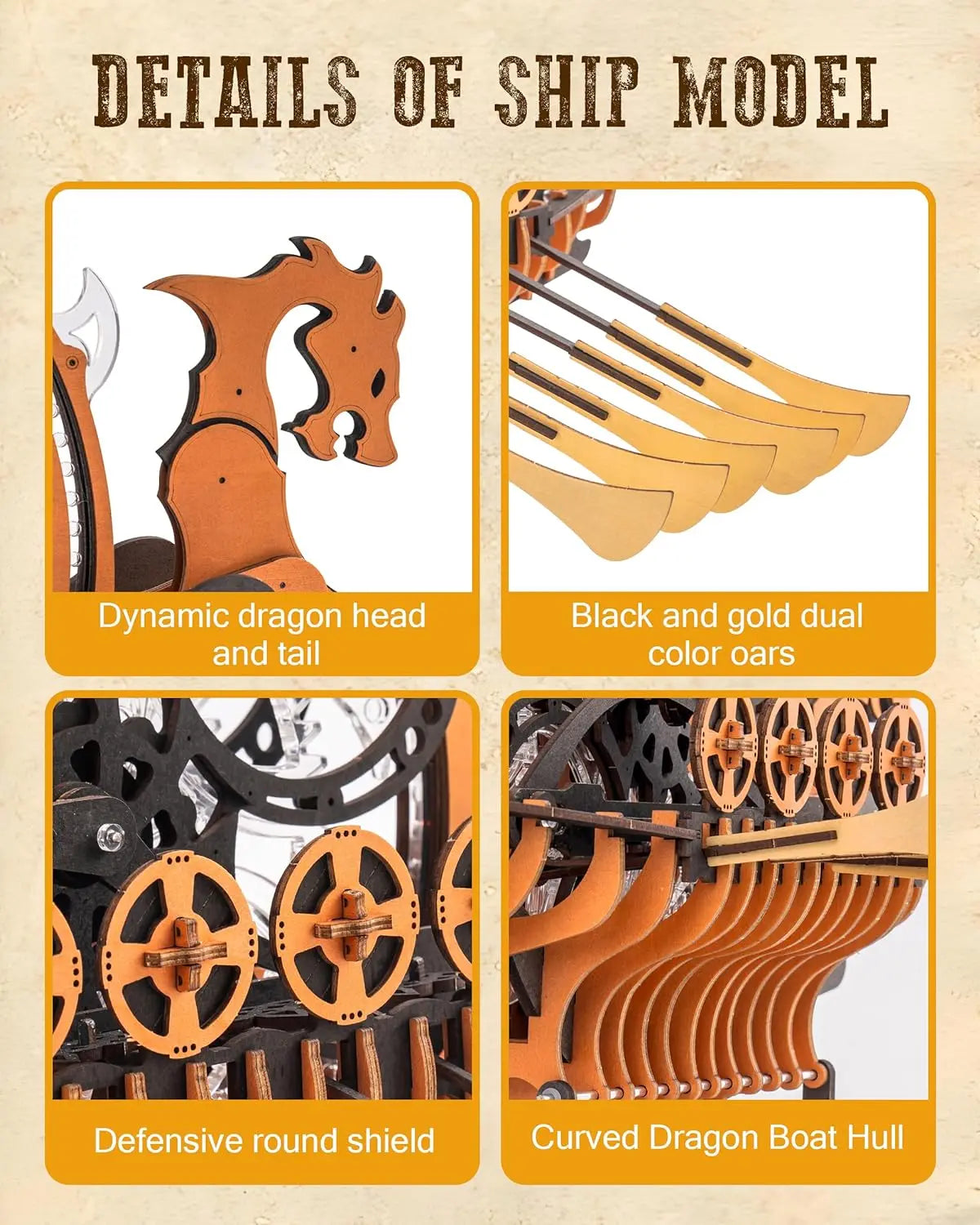 Robotime Viking Dragon Ship Mechanical Wooden Puzzles 229 Pieces Crafts Hobby Building Kit Birthday Anniversary For Adult