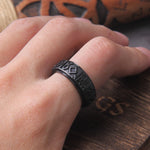 Steel soldier rotating viking rune ring stainless steel men nordic myth religious jewelry with wooden box as gift