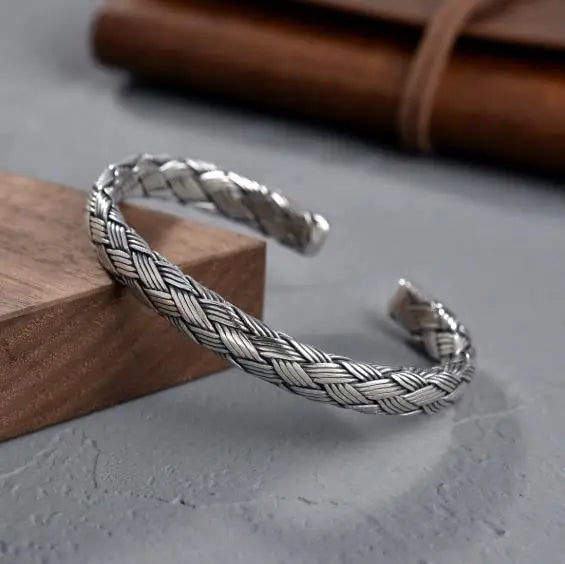 Sterling Silver Big Viking Dragon Bangle with wood box as gift for men or women