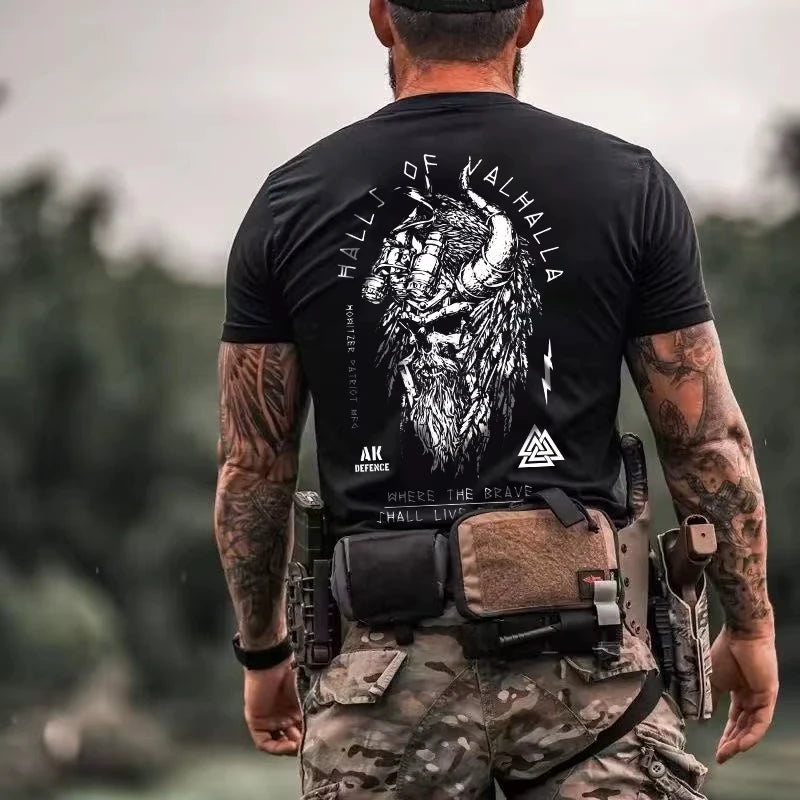 NICHE Viking Warrior Crew Neck Short Sleeve T-Shirt American Tough Guy Short Sleeve T-shirt Summer Tactical Military Fan Men Top
