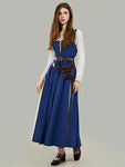 USA Stock DAIZBELLA Women Medieval Renaissance Dress Retro Viking Fake Two Piece Dress with Wasit Bag Cosplay Costume